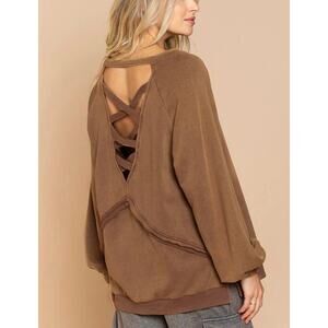 POL Women’s Brown French Terry Criss Criss Sweatshirt Sz M